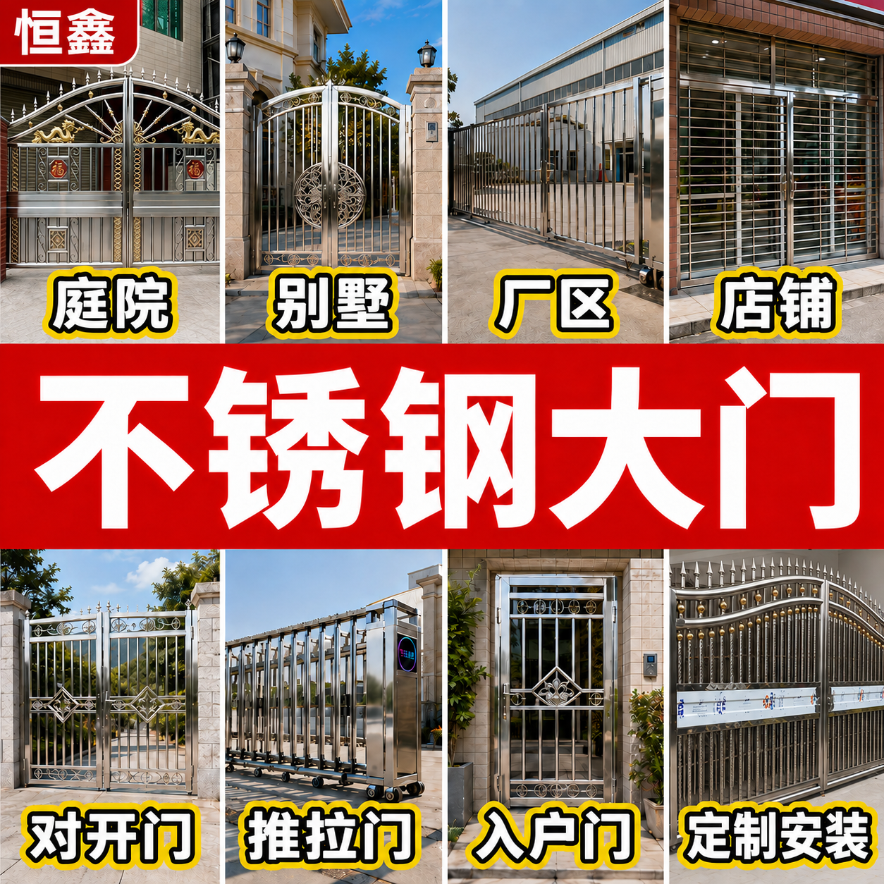 恒鑫不锈钢大门工程案例展示图