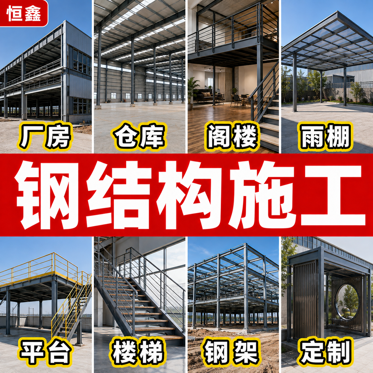 恒鑫钢结构施工工程案例展示图
